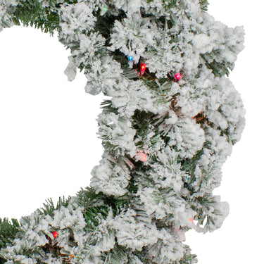 Pre-Lit Heavily Flocked Pine Artificial Christmas Wreath - 24-Inch, Multi-Color Lights
